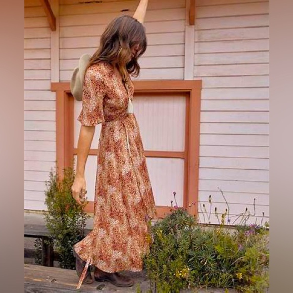 RARE Christy Dawn Silk Autumn Dress in Rust Garden Size Small